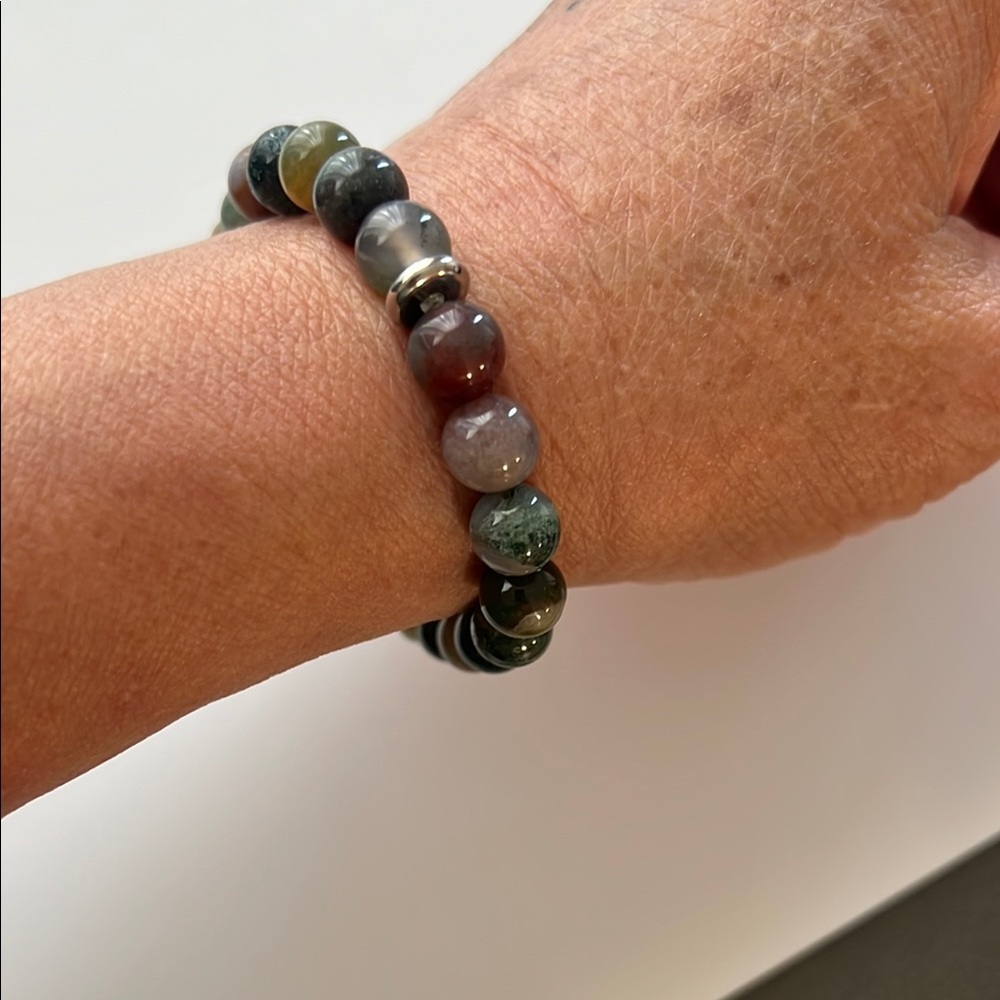 Indian Agate Bracelet – 8mm Natural Stone Beads 6.5” Stretch Unisex Bracelet - Picture 3 of 4